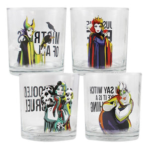 Disney Villains 10 oz. Glass Set of 4 Includes Cruella De Vil, Ursula, Evil Queen, Maleficent