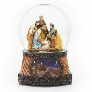 Holy Family with Three Kings 100mm Musical Glitter Water Globe