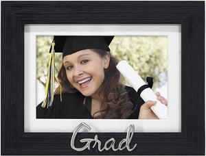 Graduation 4x6 or 5x7 Frame with Rustic Black Finish and Silver Grad Embellishment