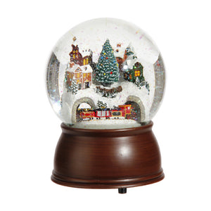 Musical Snowy Mountain Village with Rotating Train Water Globe 6.5"