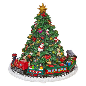  Musical Christmas Tree with Wind Up Rotating Toy Train 6.25" 