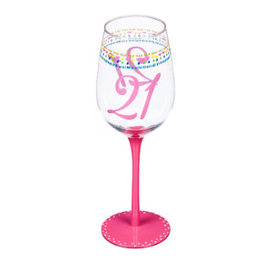 12 oz. Color Changing Wine Glass 21st Birthday Confetti Design
