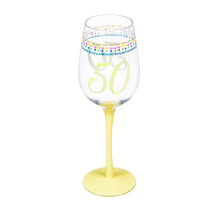 12 oz. Color Changing Wine Glass 50th Birthday Confetti Design