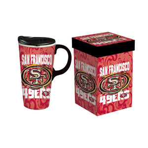 San Francisco 49ers Travel Latte Mug Justin Patten Logo with Matching Gift Box