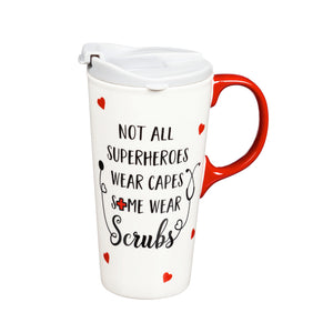 Nurse Travel Cup Some Superheroes Wear Scrubs with Lid and Box 17 oz.