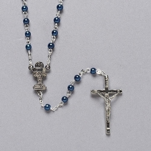 First Communion Blue Bead Rosary in Velvet Box – Steve's Hallmark