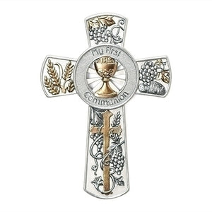 Silver Gold First Communion Wall Cross