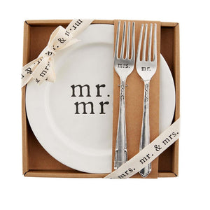 Mr. & Mrs. Cake Plate and Forks for Two Set