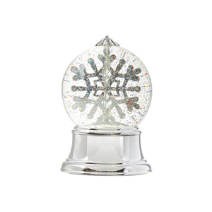  Spinning Silver Snowflake Glitter Water Globe 7" 