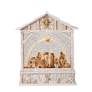 10" Nativity Holy Family with Star Arch Musical Lighted Glitter Water Creche Lantern
