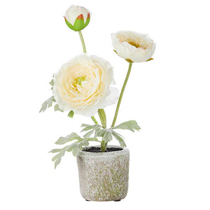 11" Potted White Ranunculus Faux Plant