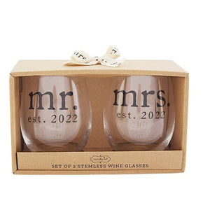 Est. 2022 Mr. & Mrs. Stemless Wine Glasses Set