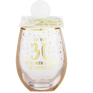 I'm not 30 I'm 21 with 9 Years of Experience 30th Birthday Stemless Wine Glass & Candle Set