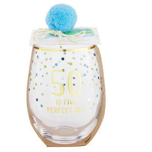 50 is 5 Perfect 10's 50th Birthday Stemless Wine Glass & Candle Set