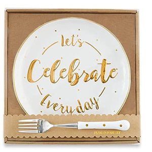 Dessert Plate and Fork Set Let's Celebrate Everyday
