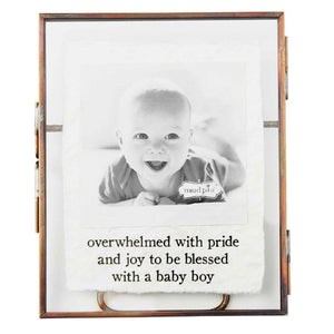 Overwhelmed with Pride and Joy to Be Blessed with a Baby Boy Brass Picture Frame Holds 3"x3" Photo
