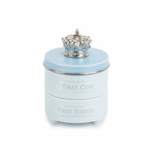 Blue First Tooth & Curl Keepsake Box with Prince Crown