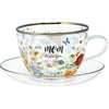 Mom I Love You Floral Glass Teacup and Saucer Set