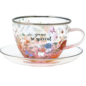 You Are So Special Floral Glass Teacup and Saucer Set