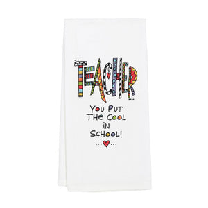 Embroidered Teacher Tea Towel by Our Name is Mud