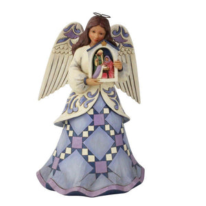 Jim Shore Purple Angel Holding Nativity Scene Blessed Savior We Adore Thee Figurine