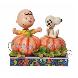 Jim Shore Peanuts Snoopy and Charlie Brown in Pumpkin Patch "Pumpkin Treats" Figurine