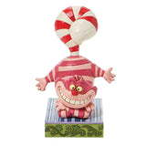 Jim Shore Disney Personality Pose Cheshire Cat with Candy Cane Tail Candy Cane Cheer Figurine