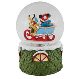 Jim Shore Disney Laughing All the Way Mickey and Pluto in Sleigh Delivering Presents Musical Rotating Water Globe