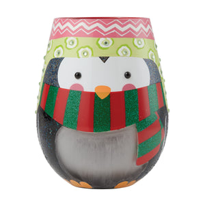 Lolita Stemless Wine Glass Penguin Dressed for the Holiday Hallmark Exclusive