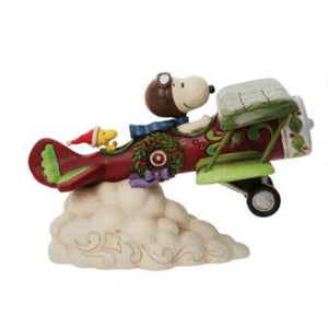 Jim Shore Peanuts Snoopy Flying Ace and Santa Woodstock In Airplane Delivering Presents "Special Christmas Deliveries" Figurine