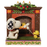 Jim Shore Peanuts Snoopy and Woodstock "Friendship By The Fireside" Roasting Marshmallows in Fireplace Figurine