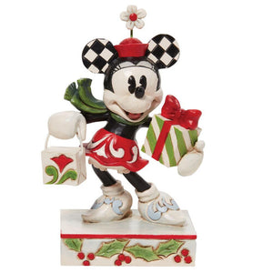 Disney Jim Shore Cheerful Festive Minnie Shopping for Christmas Presents Figurine