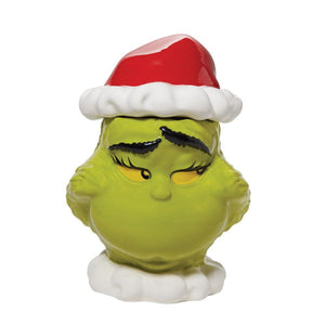 Sculpted Grinch Head with Santa Hat Cookie Jar