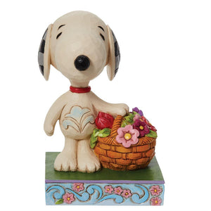 Jim Shore Peanuts Happiness Is A Basket of Blooms Snoopy with Flowers Figurine