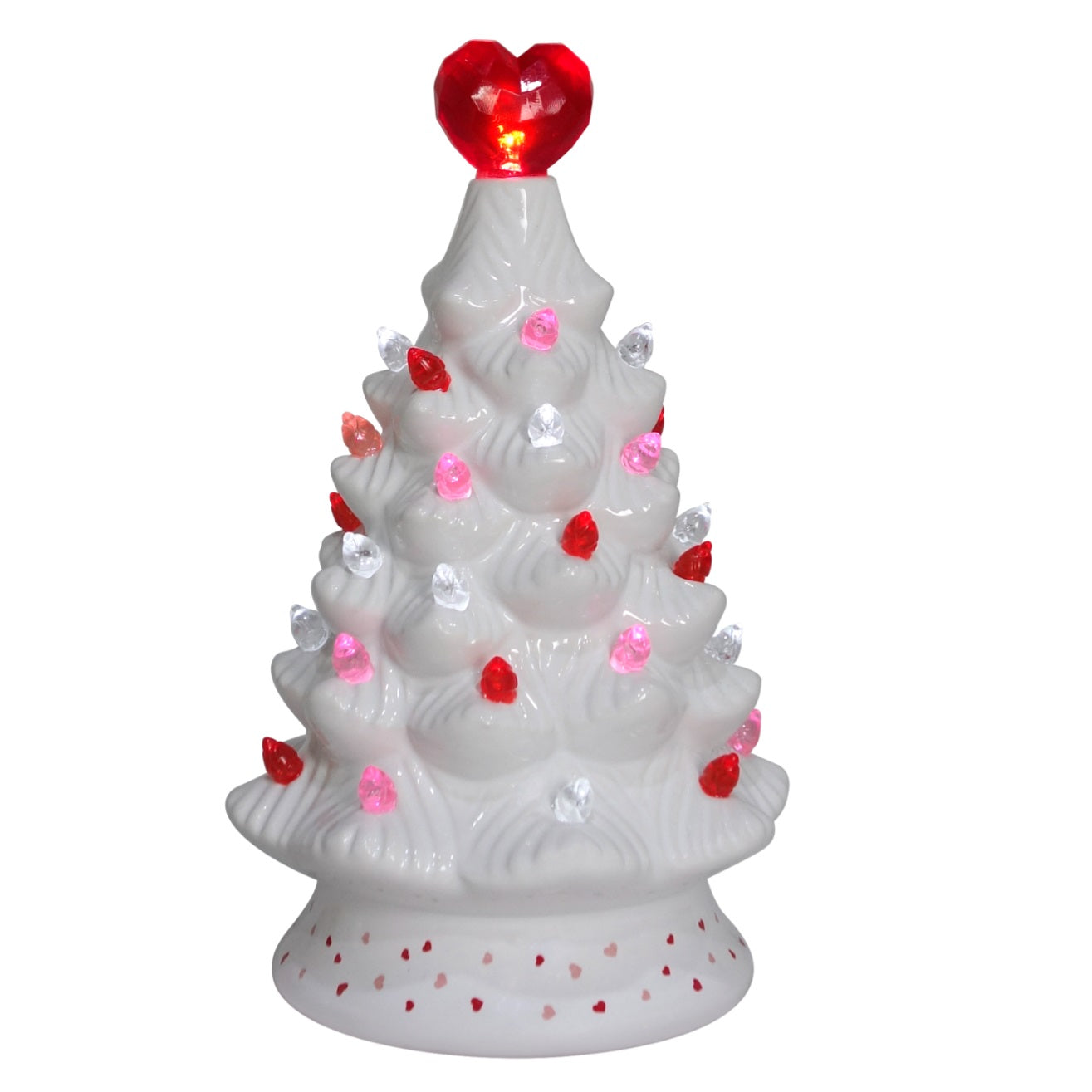 7.5 Ceramic Light Up Valentine Tree with Red Heart Top