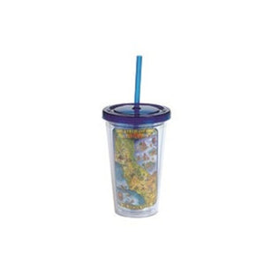 15 oz. California Map Plastic Cup with Straw