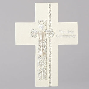 First Holy Communion Wall Cross with Silver Scroll