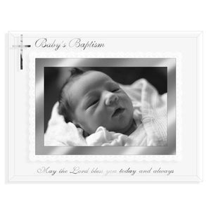 Malden Baby's Baptism Mirrored Glass With Silver Cross 4"x6" Photo Frame