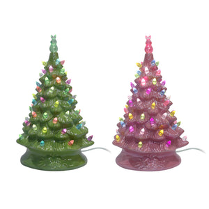 16" Green or Pink Ceramic Light Up Easter Tree with Bunny Top