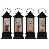 12" Spooky Halloween Light Up Glitter Lantern Haunted House, Headless Horseman, Pumpkin Head, Skeleton in Jack-O-Lantern