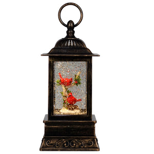 Cardinal Bird Couple On Branch  Glitter Light Up Lantern 10.5"