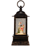 Snowman with Broom Stick and Cardinal Birds Glitter Light Up Lantern 10.5"
