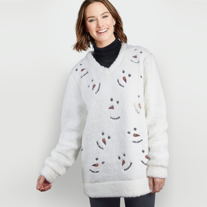 Snowman Sequin Sherpa Pullover Sweater