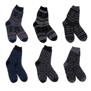 Men's Knit Thermal Slipper Socks with Gripping Soles Gray Navy Pattern Buy 1 Get 1 FREE