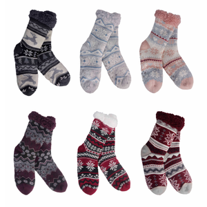 Knit Thermal Slipper Socks with Gripping Soles Snowflake Pattern with Color Sherpa Buy 1 Get 1 FREE