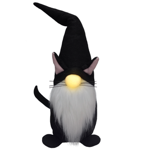 15" LED Light Up Nose Black Cat Gnome Stuffed Plush