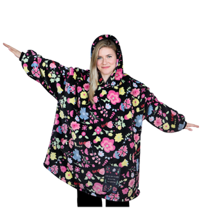Wildflower Oversized Black Sherpa Blanket Pullover