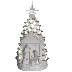 13" LED Light Up White Ceramic Nativity Tree