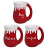 16 oz. Holiday Drip Red Cozy Hand Warmer Mug with Sentiments Believe, Comfort, Joy 
