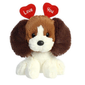 6" Love You Headband Beagle Puppy Love Dog Valentine Stuffed Plush